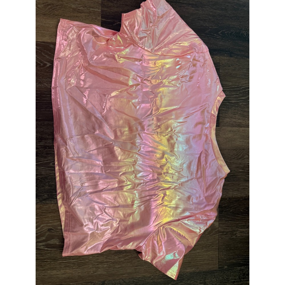 SHEIN Pink Iridescent Metallic Crop Top Short Sleeve Holographic Tee Large 8/10
